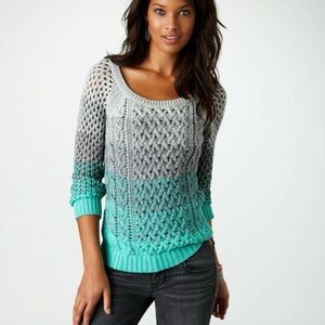 American Eagle Outfitters Open Knit Teal & Gray Sweater